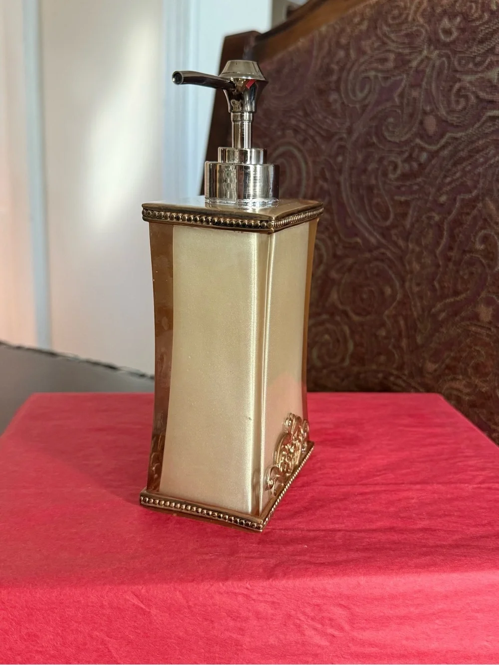Bombay Company Vivienne Liquid Soap Dispenser Beige Gold & Acrylic Scroll